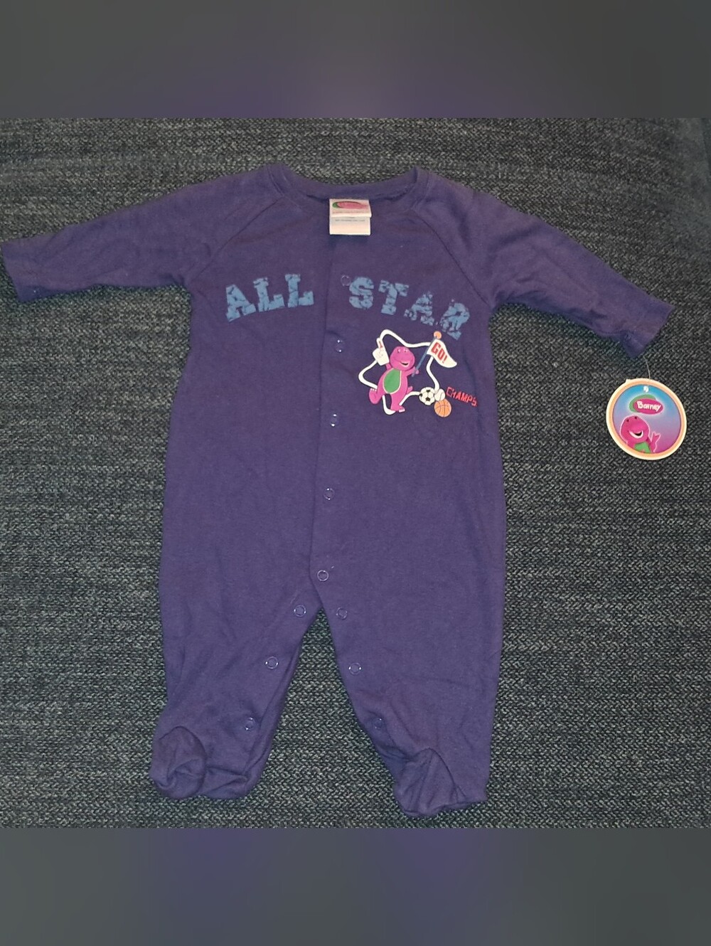 Vintage Barney All Star Champs Footed Sleeper Pajamas 3M NWT 2009 RARE